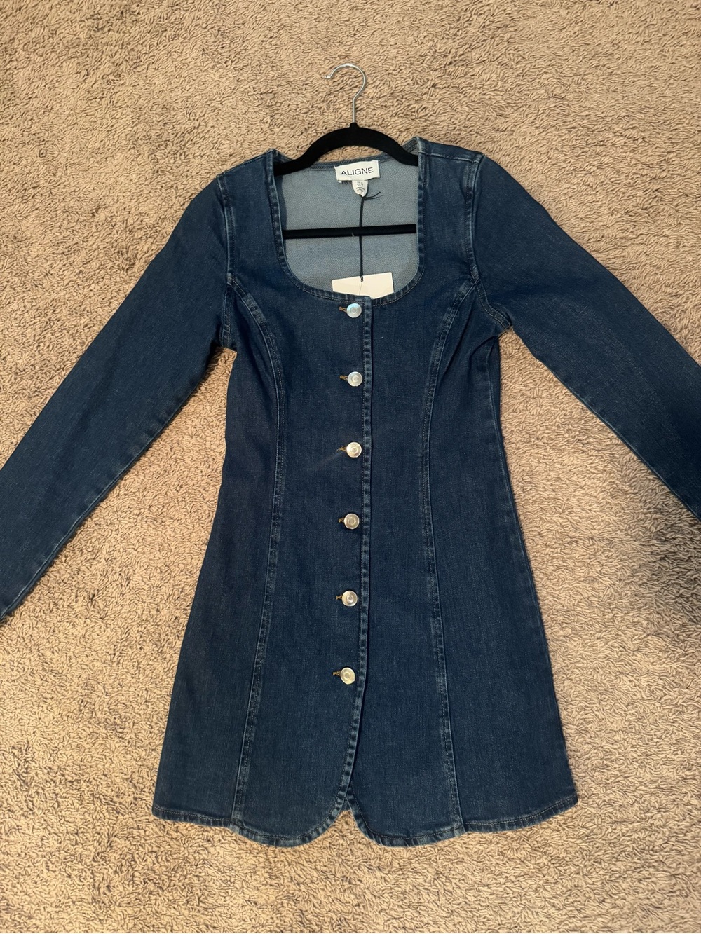 ALIGNE Dark Blue Denim Button-Front Long Sleeve Dress